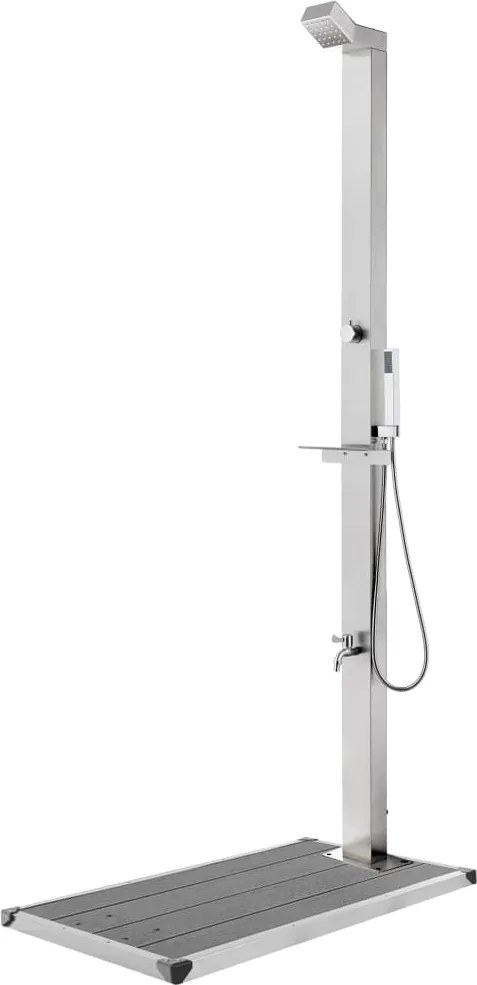 vidaXL Chuveiro de jardim c/ base cinzenta 225 cm aço inoxidável