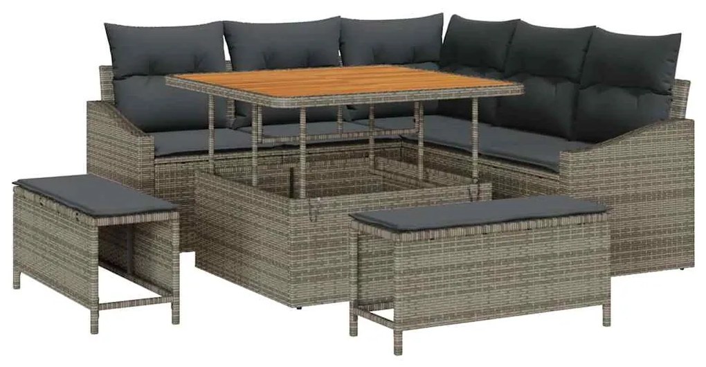 Conjunto de Sofá de Jardim de 8 Peças com Almofadas Cinzas em Rattan S
