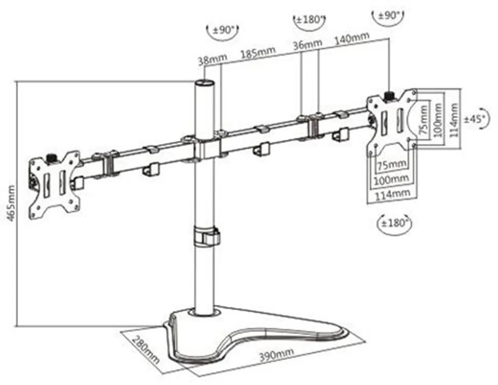 Suporte de Mesa com Base para 2 Monitores 13"-32" CROMAD