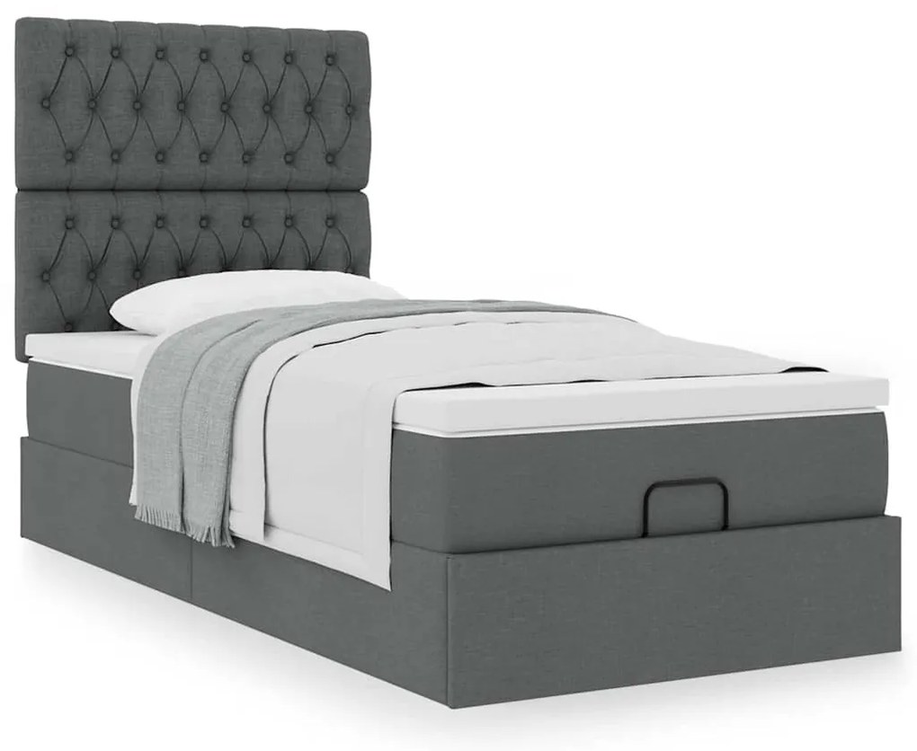 Cama otomana com colchão 90x200 cm tecido cinzento escuro