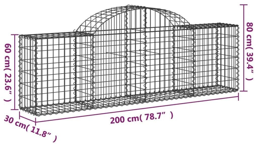 Cestos gabião arqueados 20pcs 200x30x60/80 cm ferro galvanizado