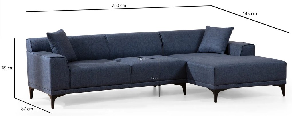 **** Sofá de Canto Petra – Azul – 145 x 250 cm
**