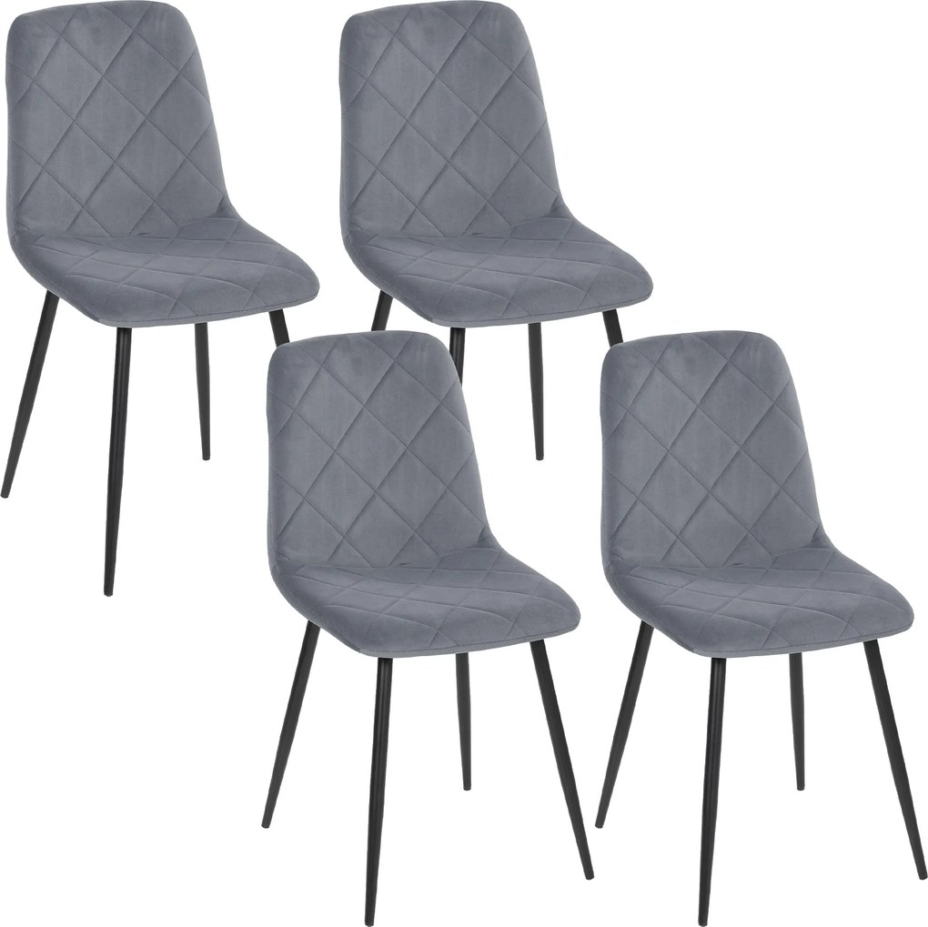HOMCOM Conjunto de 4 Cadeiras de Jantar Modernas Cadeiras de Cozinha Estofadas em Veludo com Pés de Aço 45x54x87 cm Cinza | Aosom Portugal