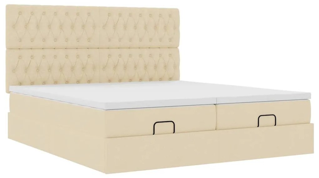 Estrutura de cama otomana com colchões tecido creme 200x200cm