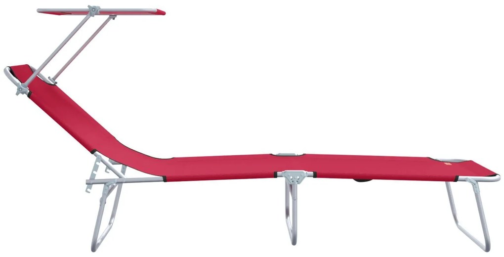 Espreguiçadeiras Dobráveis 2 pcs com Toldo Vermelho Tecido Oxford 600D