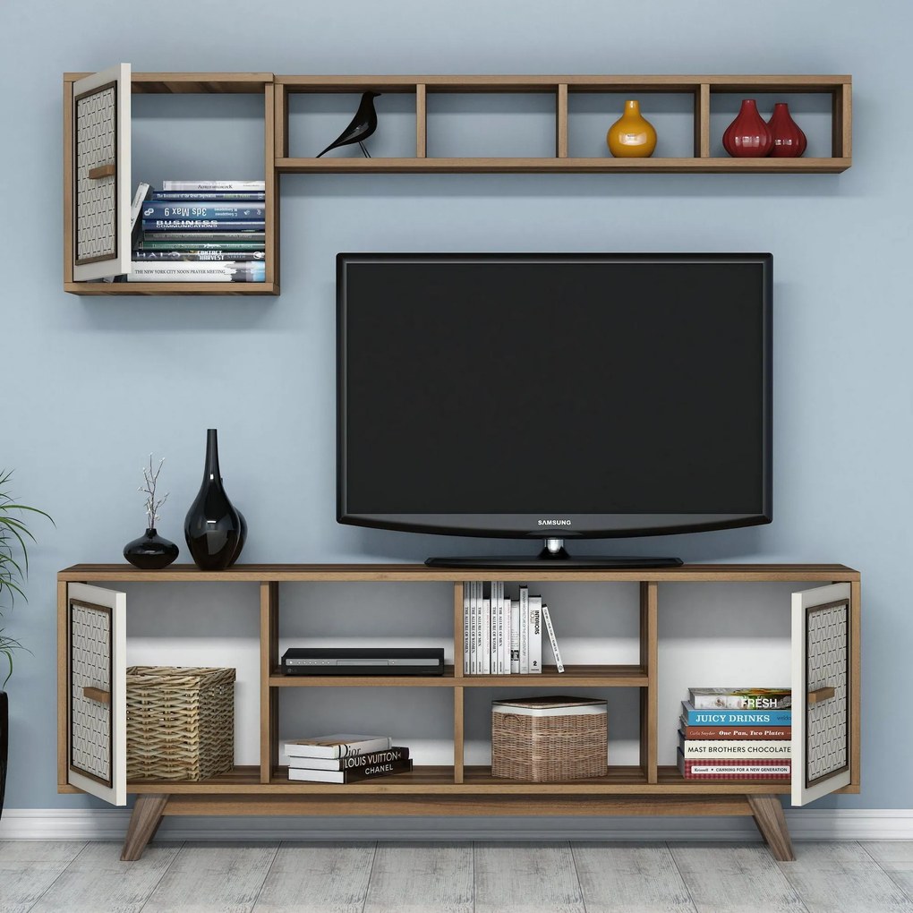 Conjunto de Mobiliário de Sala Ayla – Nogueira e Creme – Diversas Medi