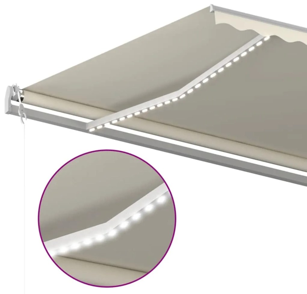 Toldo automático com LED e sensor de vento 600x300 cm cor creme