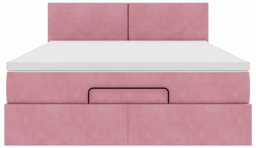 Estrutura de cama otomana com colchão 140x200 cm veludo rosa