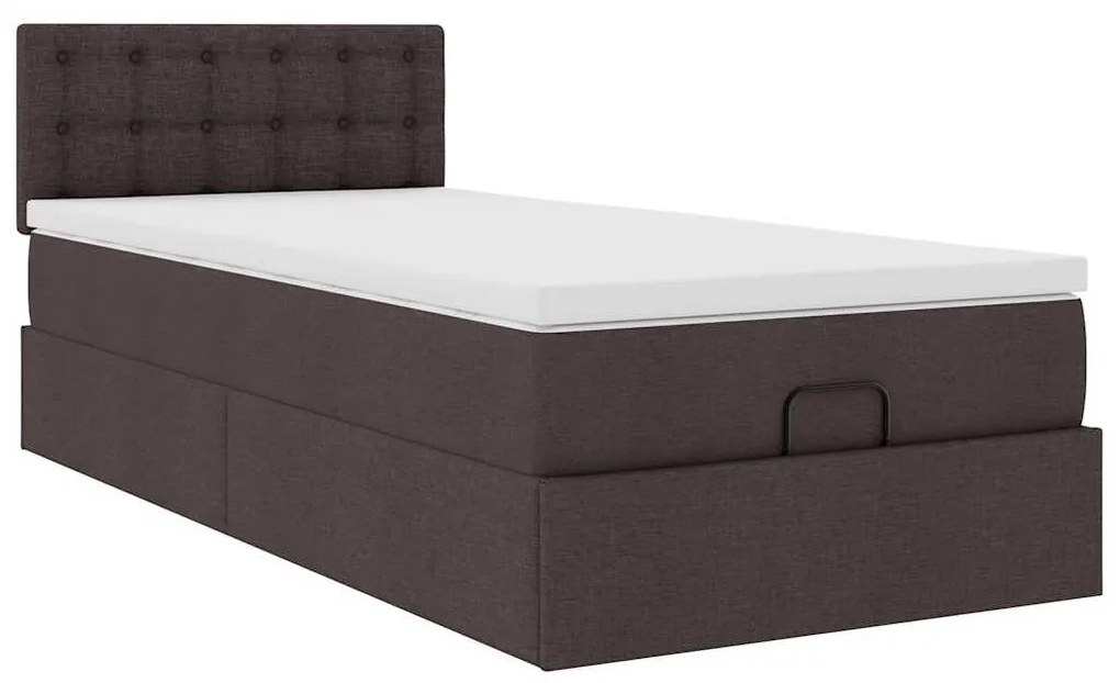 Cama otomana com colchão 90x200 cm tecido castanho escuro