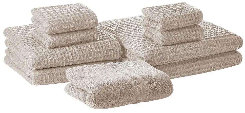Conjunto de 9 toalhas de algodão creme AREORA Beliani