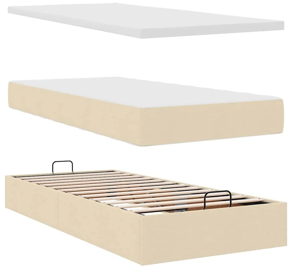 Cama otomana com colchão 100x200 cm tecido creme
