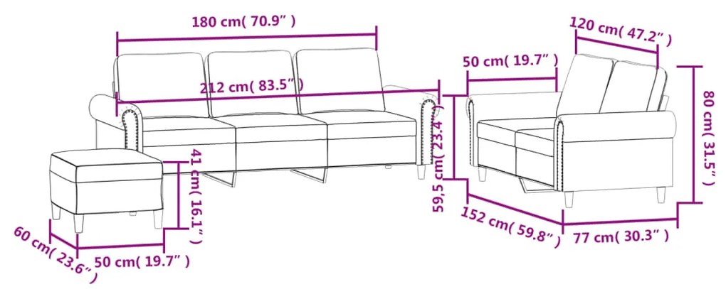 3 pcs conjunto de sofás com almofadões veludo cinzento-escuro