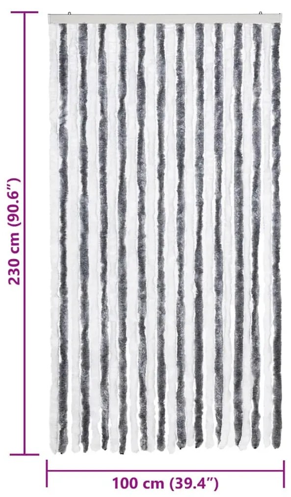 Cortina anti-insetos 100x230 cm chenille cinzento e branco