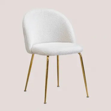 Pack De 4 Cadeiras De Jantar Estofadas Em Tecido De Ovelha Kana Design Branco & Dourado - Sklum