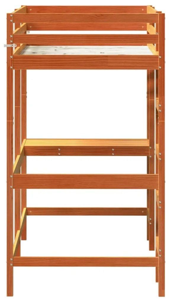 Cama alta com secretária 90x190 cm pinho maciço castanho-mel