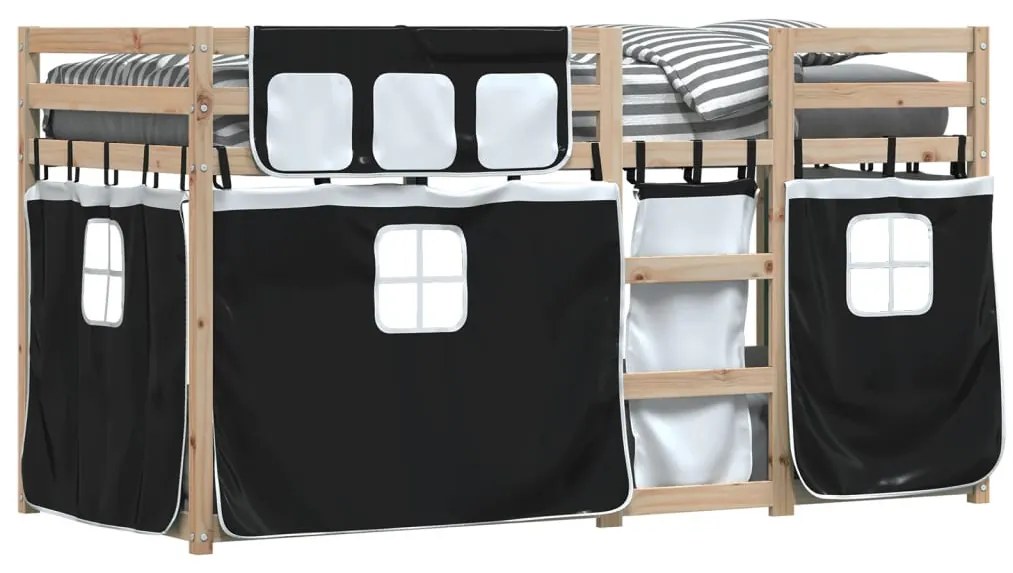 Beliche com cortinas 80x200 cm pinho maciço branco e preto
