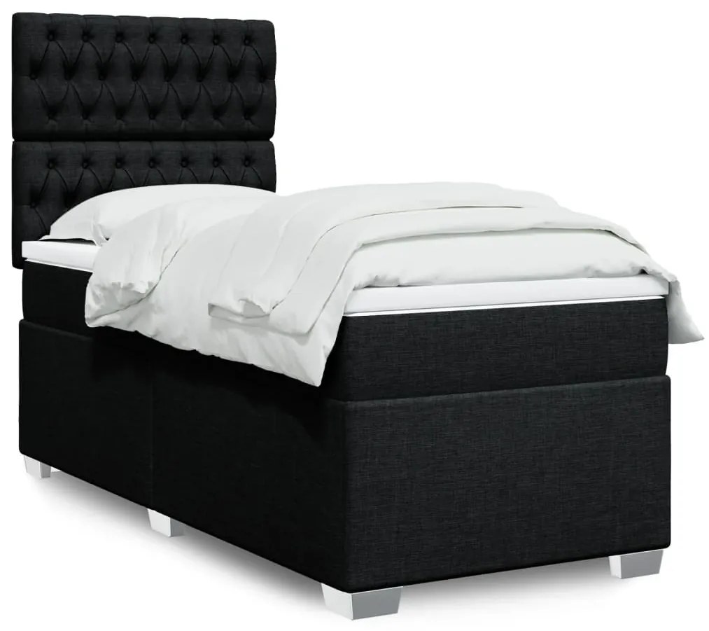 vidaXL Cama com molas/colchão 90x200 cm tecido preto