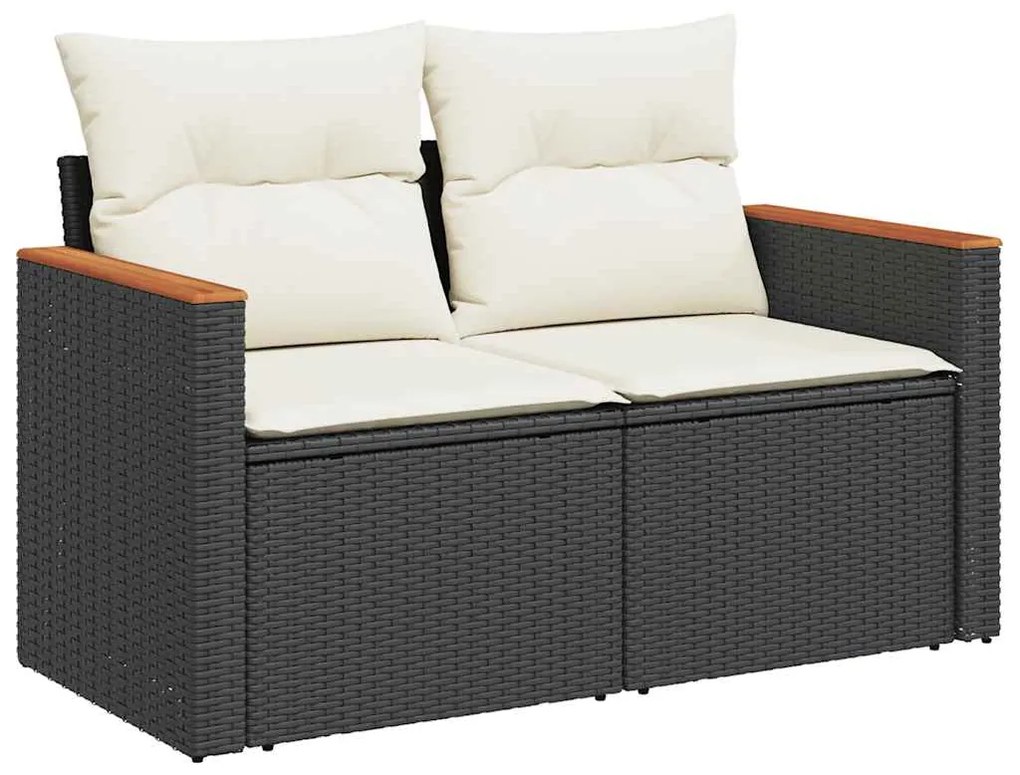 8 pcs conjunto sofás jardim com almofadões vime PE/acácia preto