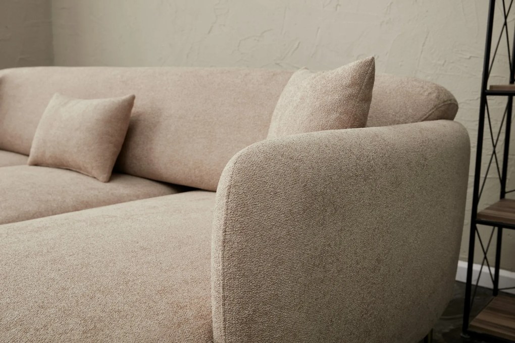 Sofá-Cama de Canto Simena – Bege Dourado – 266x133 cm