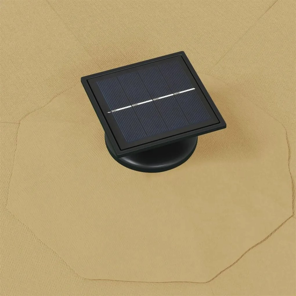 Guarda-sol p/ jardim parede c/ luz LED 300 cm cinza-acastanhado