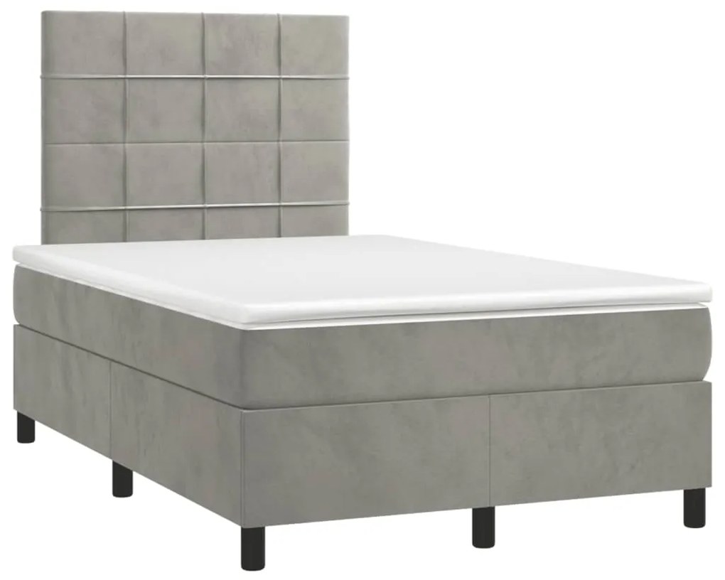 Cama box spring colchão LED 120x190 cm couro artif. cinza-claro