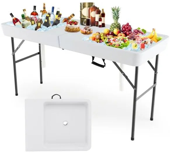 Mesa lateral de vime PE para área externa de 55 cm com furo para guarda-chuva e estrutura de metal