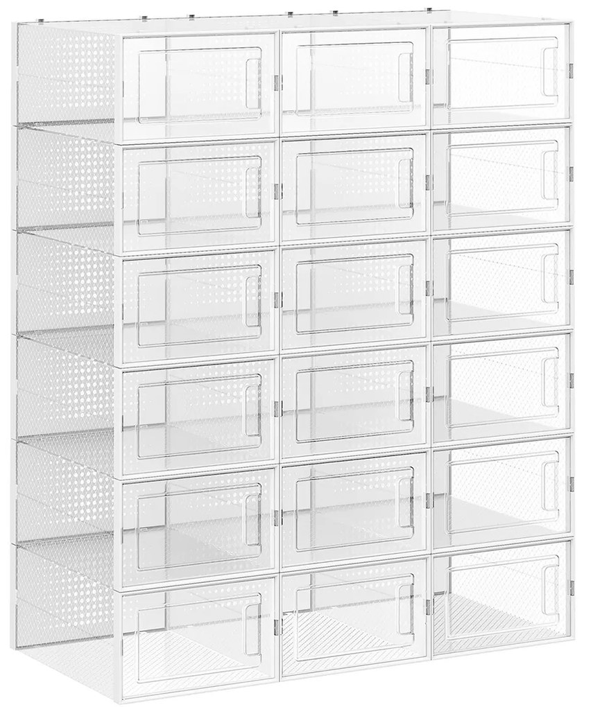 Caixas transparentes para sapatos, empilháveis e dobráveis. | SONGMICS | 33,5 x 23,2 x 14,3 cm | branco | LSP18SWT.