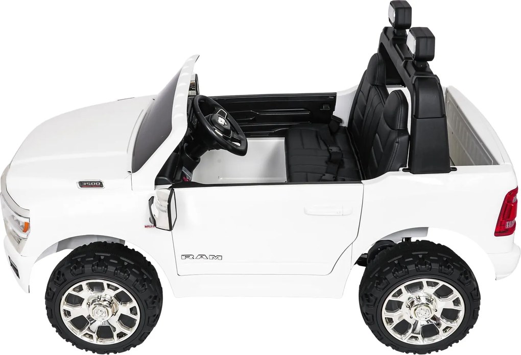 Jipe elétrico para Crianças 24V RAM 3500 Rodas de espuma EVA, assento Couro ecológico Branco
