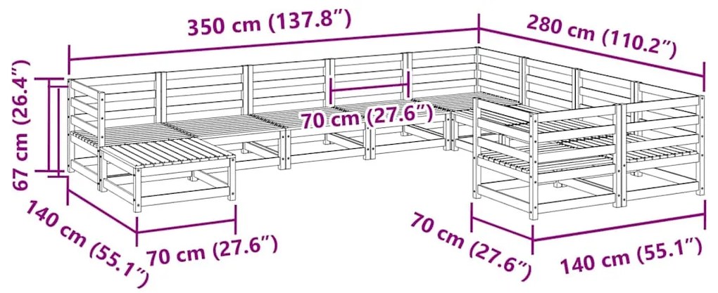 10 pcs conjunto sofás de jardim madeira de pinho castanho mel