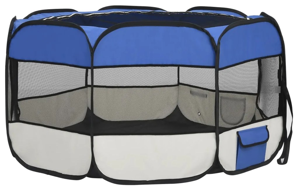 Parque dobrável p/ cão c/ saco de transporte 125x125x61cm azul