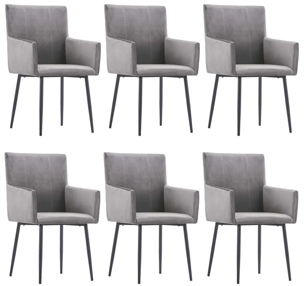 vidaXL Cadeiras de jantar com apoio de braços 6 pcs veludo cinzento