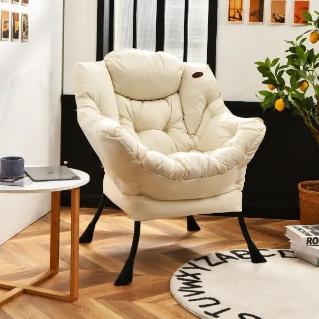 Poltrona moderna em tecido de poliéster com estrutura em metal estofada com bolso lateral 75 x 81 x 94,5 cm Bege