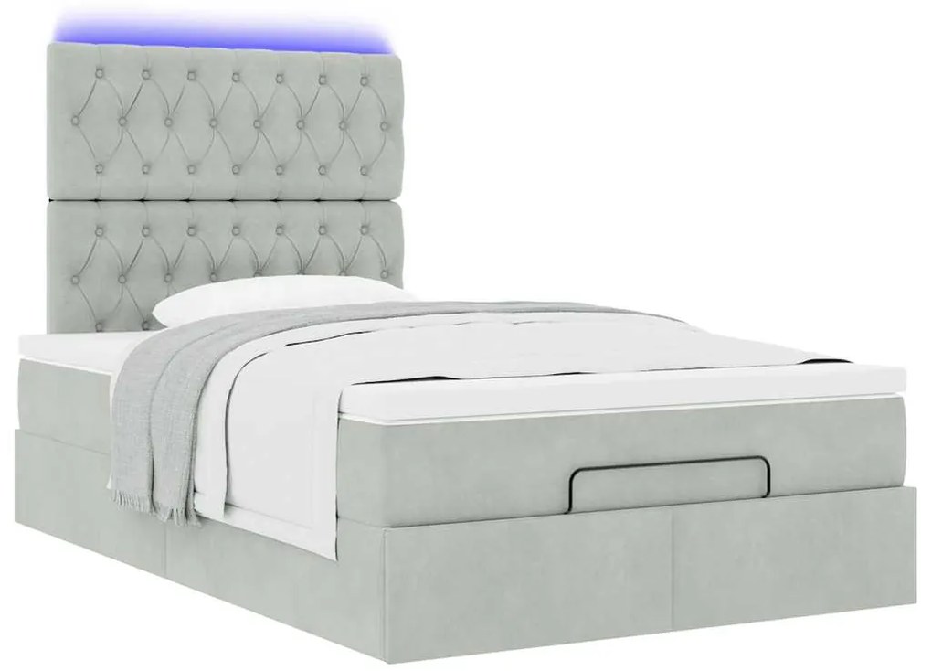 Estrutura de cama otomana com colchões cinza claro Veludo