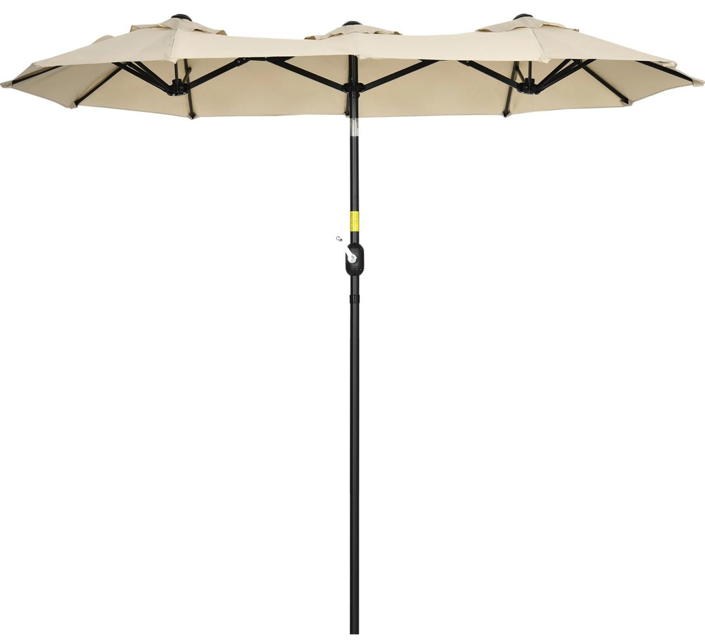 Outsunny Chapéu de Sol Duplo Chapéu de Sol de Jardim com Inclinação de 45° Manivela Estrutura de Aço 295x152x222 cm Cáqui