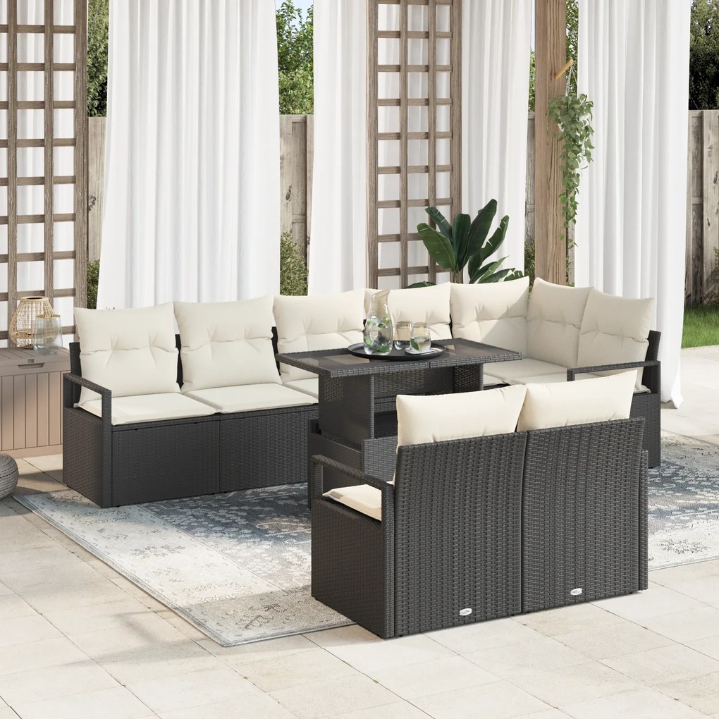 Conjunto de Sofá de Jardim vidaXL 9 Peças com Almofadas em Polyrattan
