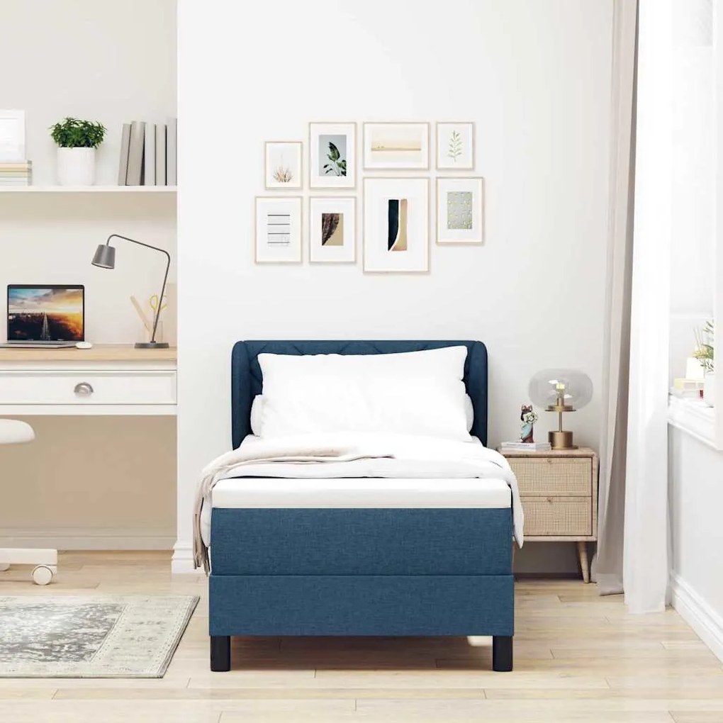 Camas Box Spring vidaXL com Colchão Azul 80x200 cm Tecido