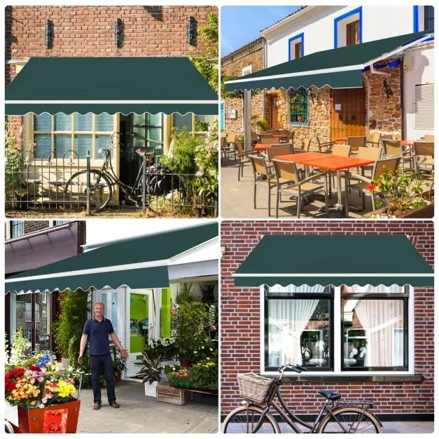 Toldo retrátil 3,6 x 3 m em alumínio com manivela e poliéster impermeável para exterior Verde