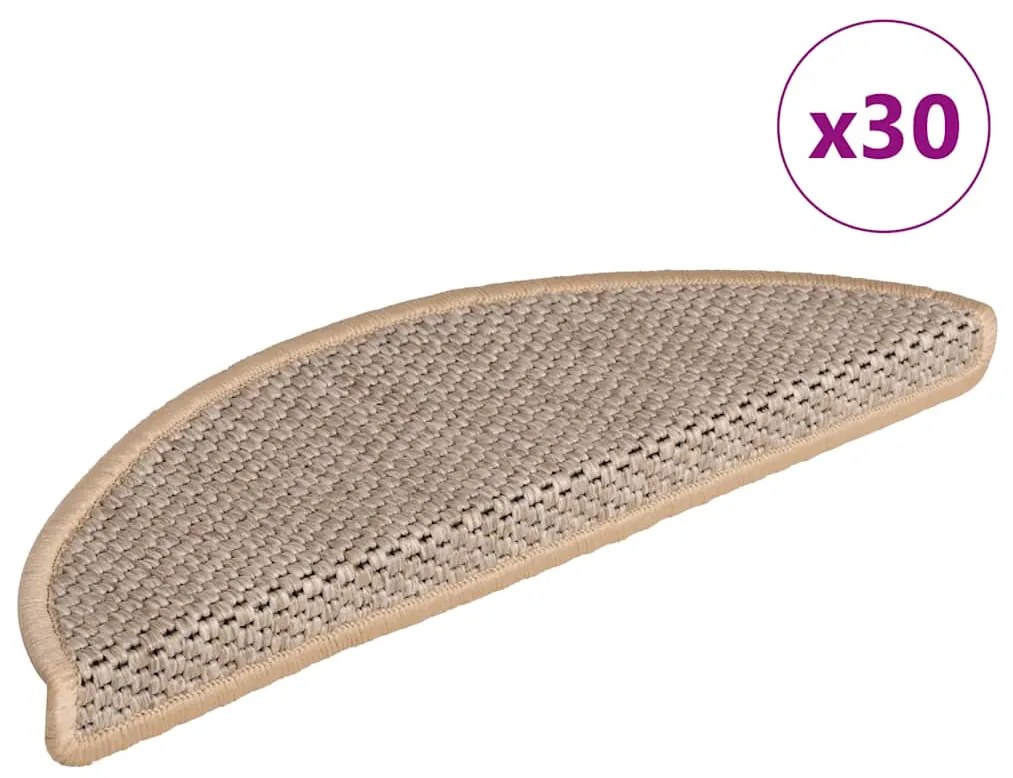 vidaXL Tapetes escada adesivos aspeto sisal 30pcs 56x17x3cm bege-claro