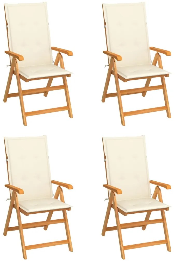 Cadeiras de jardim c/ almofadões cor creme 4 pcs teca maciça