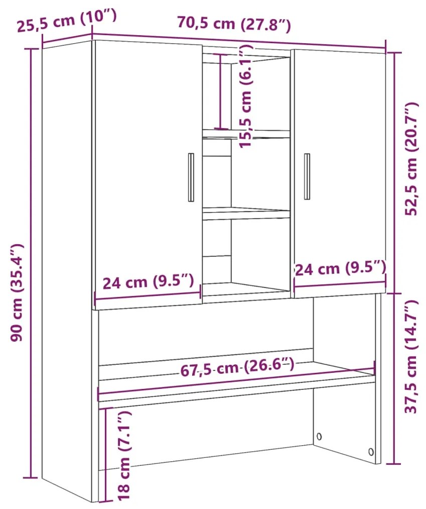 Armário sanita/máquina de lavar 70,5x25,5x90 cm cinzento cimento