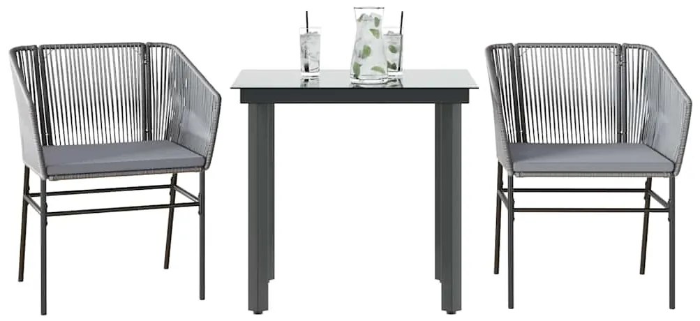 Conjunto jantar jardim 3 peças almofadas vidro vime cinzento PE