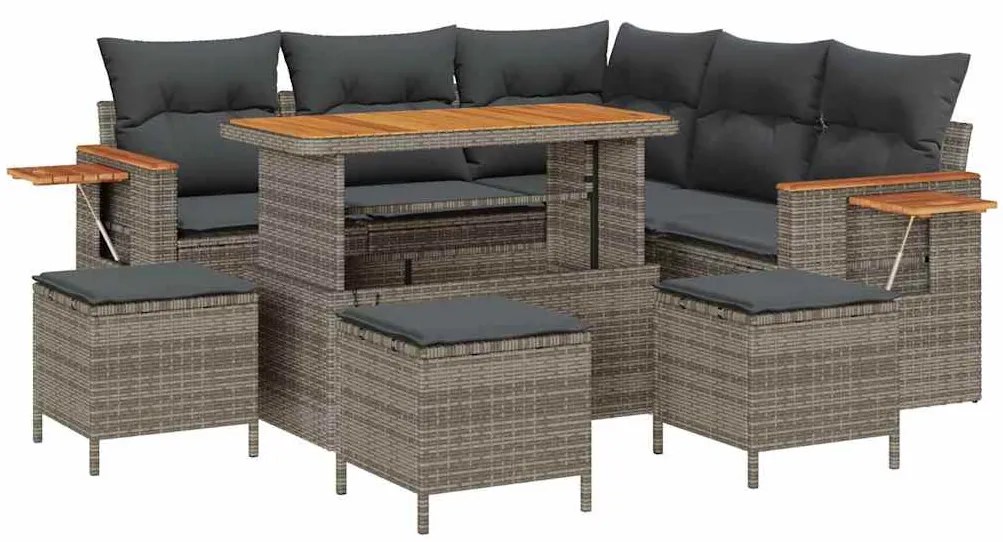 Conjunto de Sofá de Jardim de 9 Peças com Almofadas Cinza Rattan Acáci