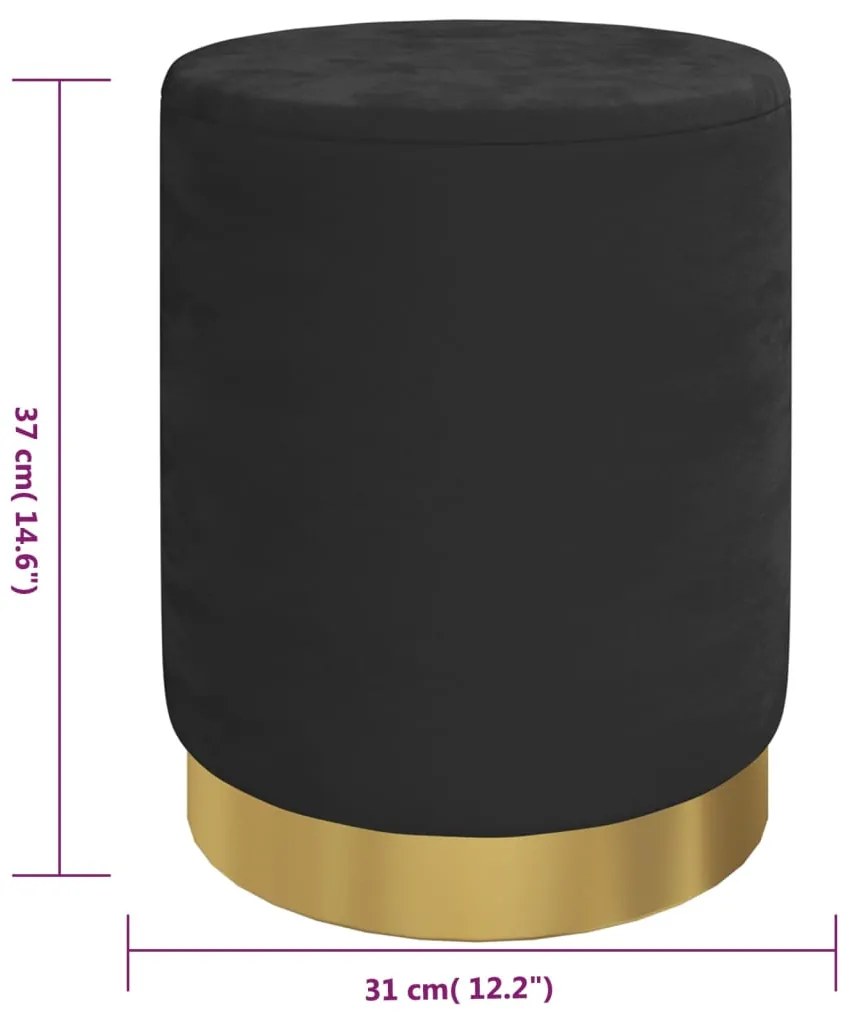 Banqueta com arrumação redonda veludo 31 x 37 cm preto