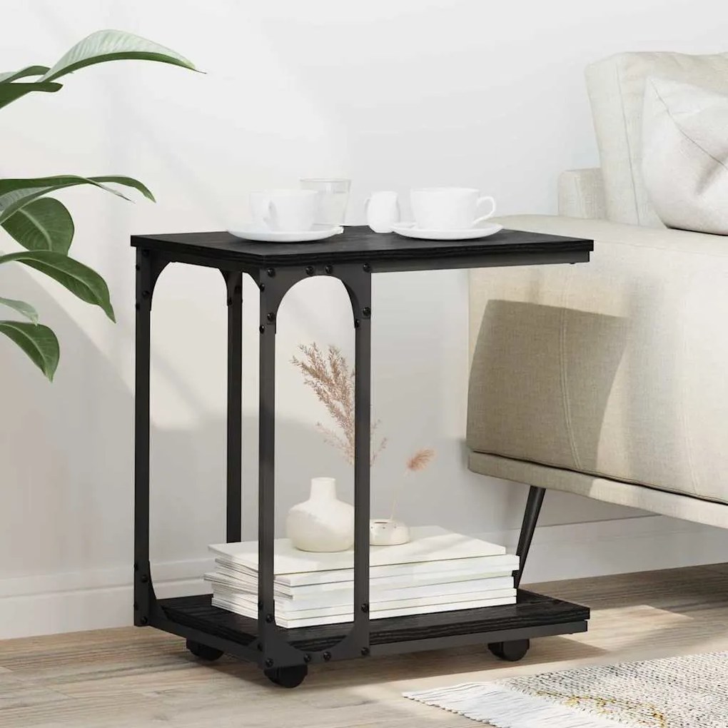 vidaXL Mesa Lateral com prateleira Carvalho Preto 50 x 35 x 55.5 cm