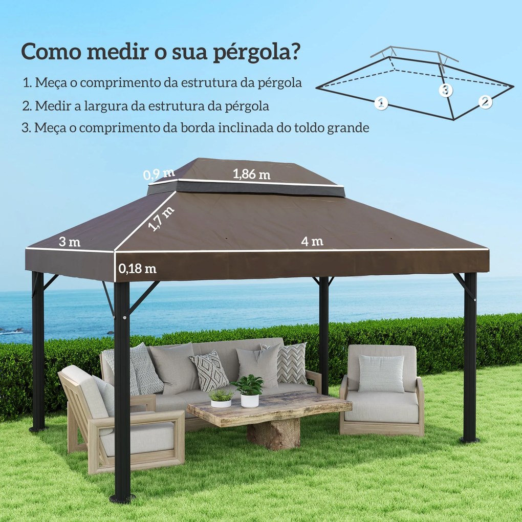 Toldo de Substituição para Pérgola 4x3 m Toldo para Pérgola com Teto D