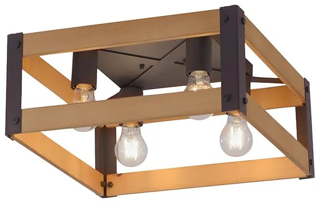 Plafon industrial preto madeira 4-luzes- KRATI Rústico ,Industrial