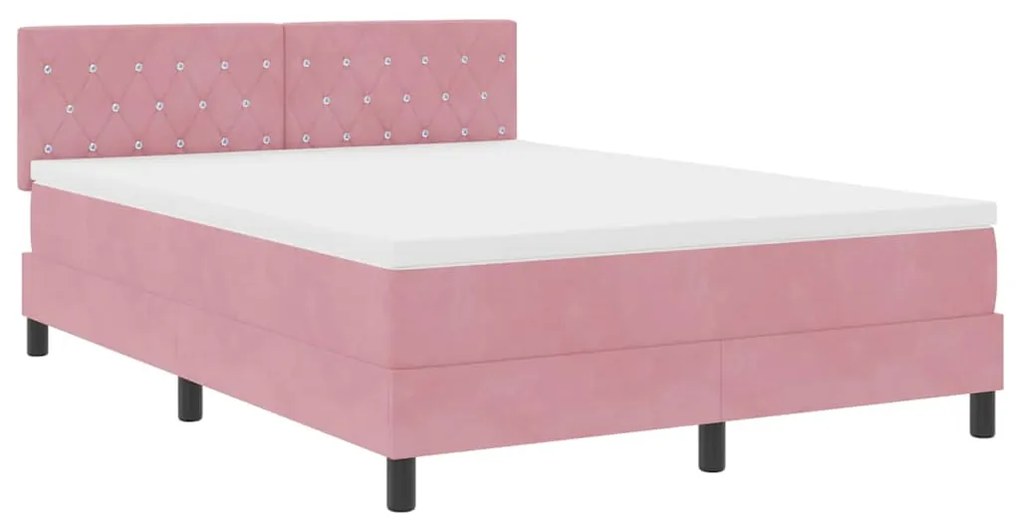 Cama Box Spring com Colchão Rosa 160x200 cm Veludo