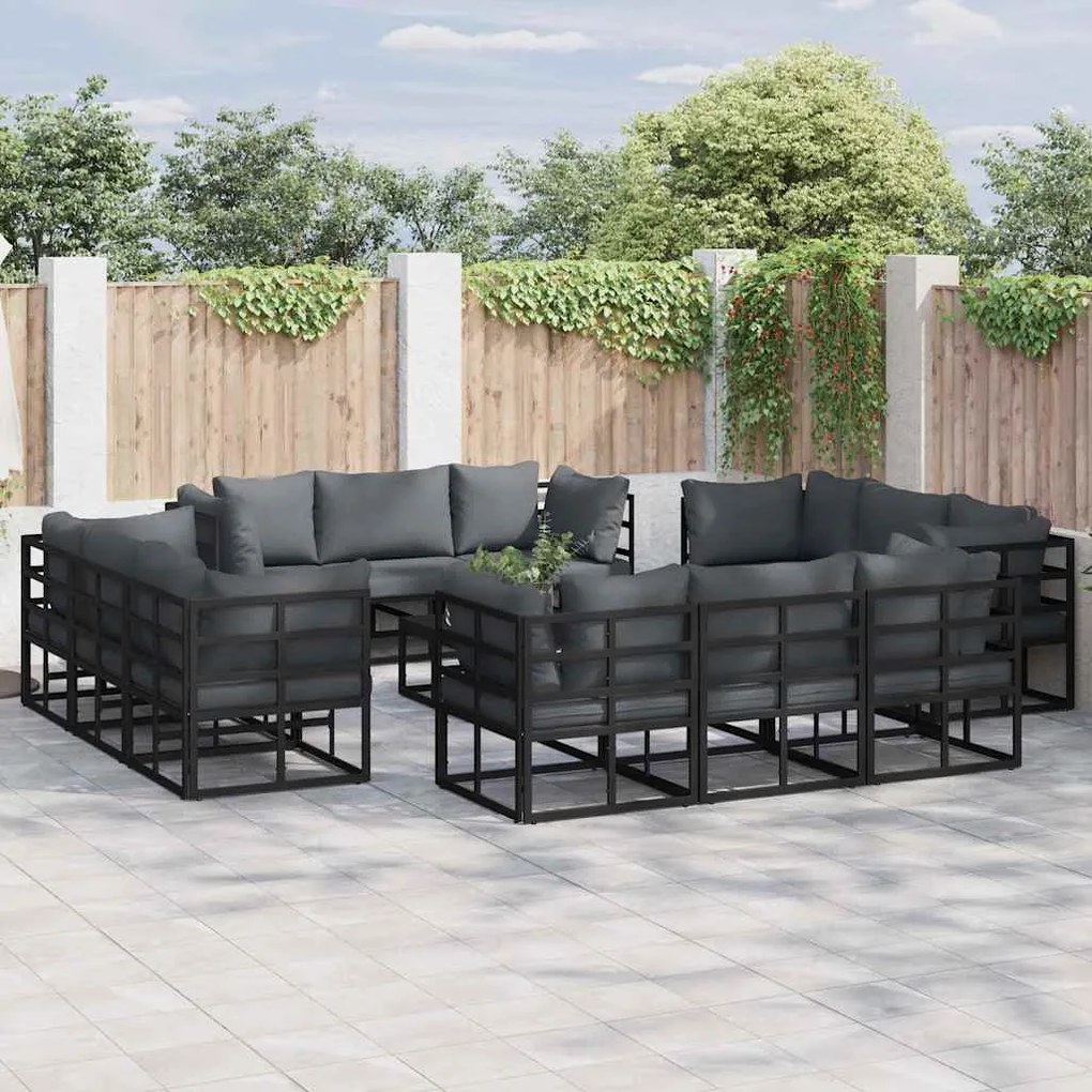 vidaXL Conjunto de Sofá de Jardim 12 pcs Preto 213 x 71.5 x 71 cm