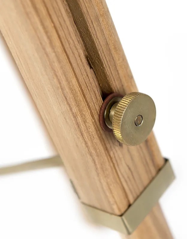 Candeeiro de pé rústico tripé em madeira com latão antigo - Cortin