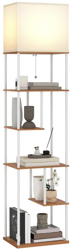 Candeeiro de Pé com Prateleiras Brilho e Temperaturas de Cor Ajustáveis 3000K-6500K e Temporizador 40x29x171 cm Branco e Madeira